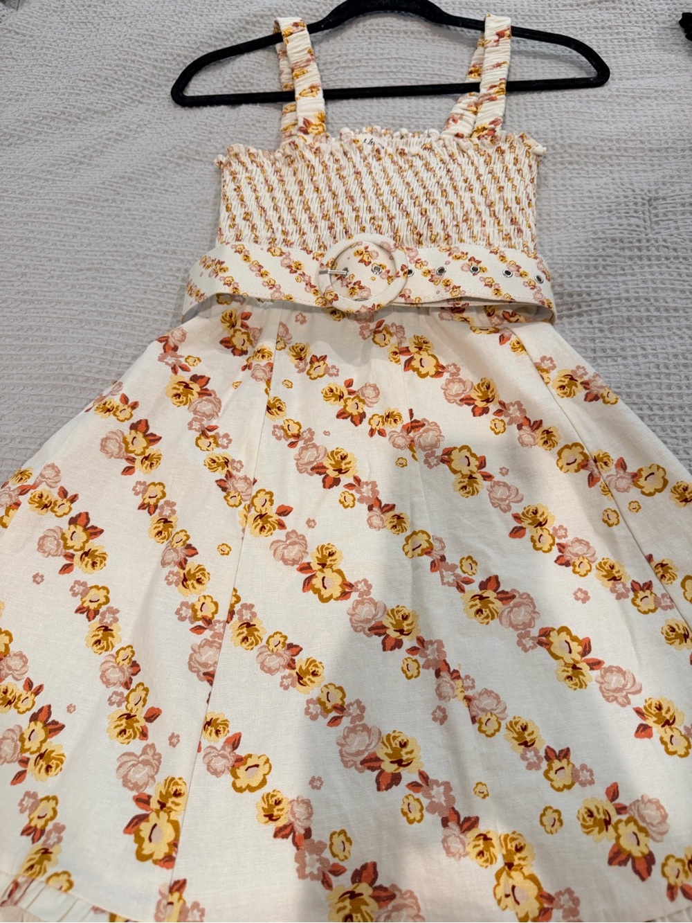 For Love And Lemons Cream Floral Smocked Dress with Belt